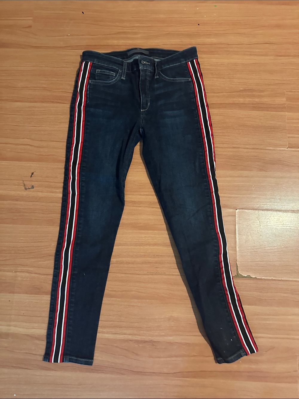 Joe's Jeans Dark Blue Skinny Jeans with Red & White Side Stripes